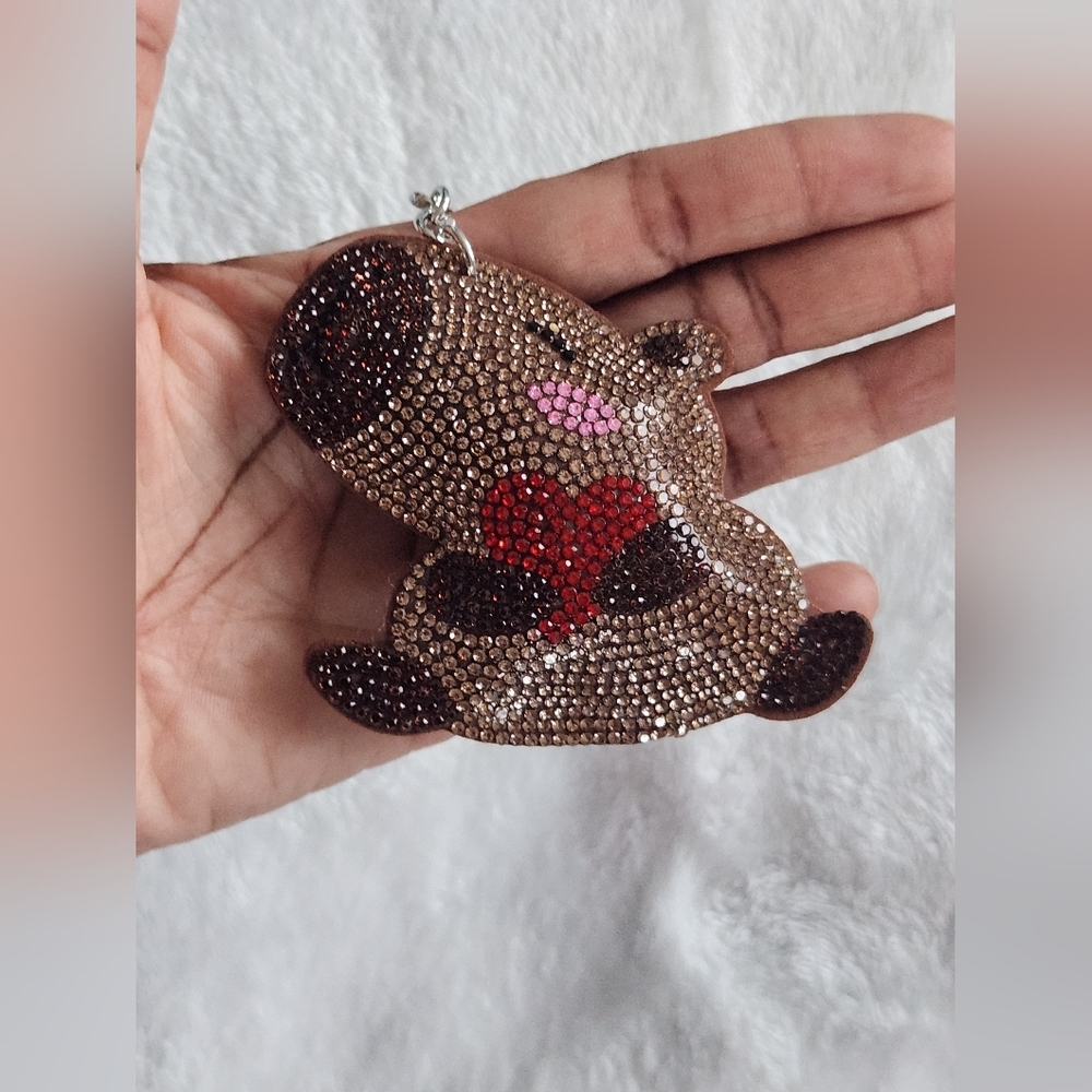 Brown Capybara Keychain with Sparkling Rhinestones Animal Bag Charm - Picture 4 of 5